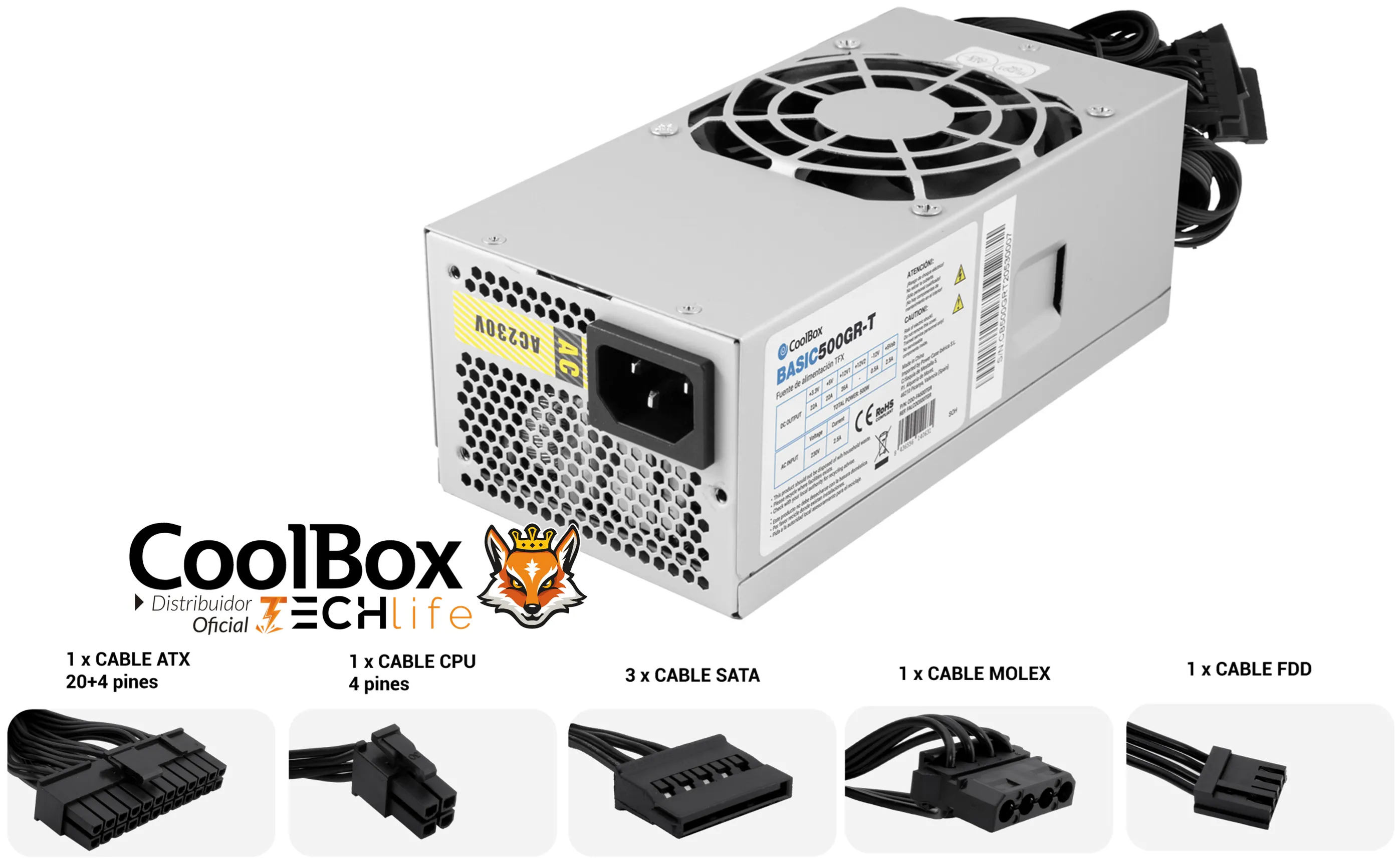 CoolBox 500GR-T Fuente Alimentación TFX ATX 500W 20+4pin